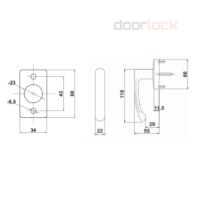 Внешняя нажимная ручка на круглой накладке DOORLOCK V PD700/H15, черная, с цилиндром