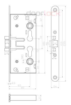 Корпус огнестойкого замка Doorlock V 1739 С/65mm
